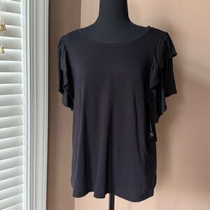 INC International Concepts Black Ruffle Sleeve Cotton Top Size Medium